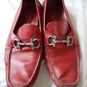 Salvatore Ferragamo Red Leather Giordano Moccasins